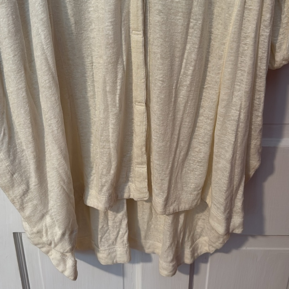 Free People Button Up Oversized Cream Color Shirt with Embroidered Front/Back - Picture 8 of 13
